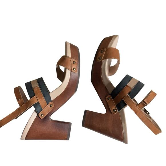 Jambu Viola Hand Crafted Leather Platform Wood Grain Clogs Women's Size 8.5 - Picture 9 of 11